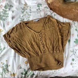 O’Neill boho mustard yellow/ gold smocked top